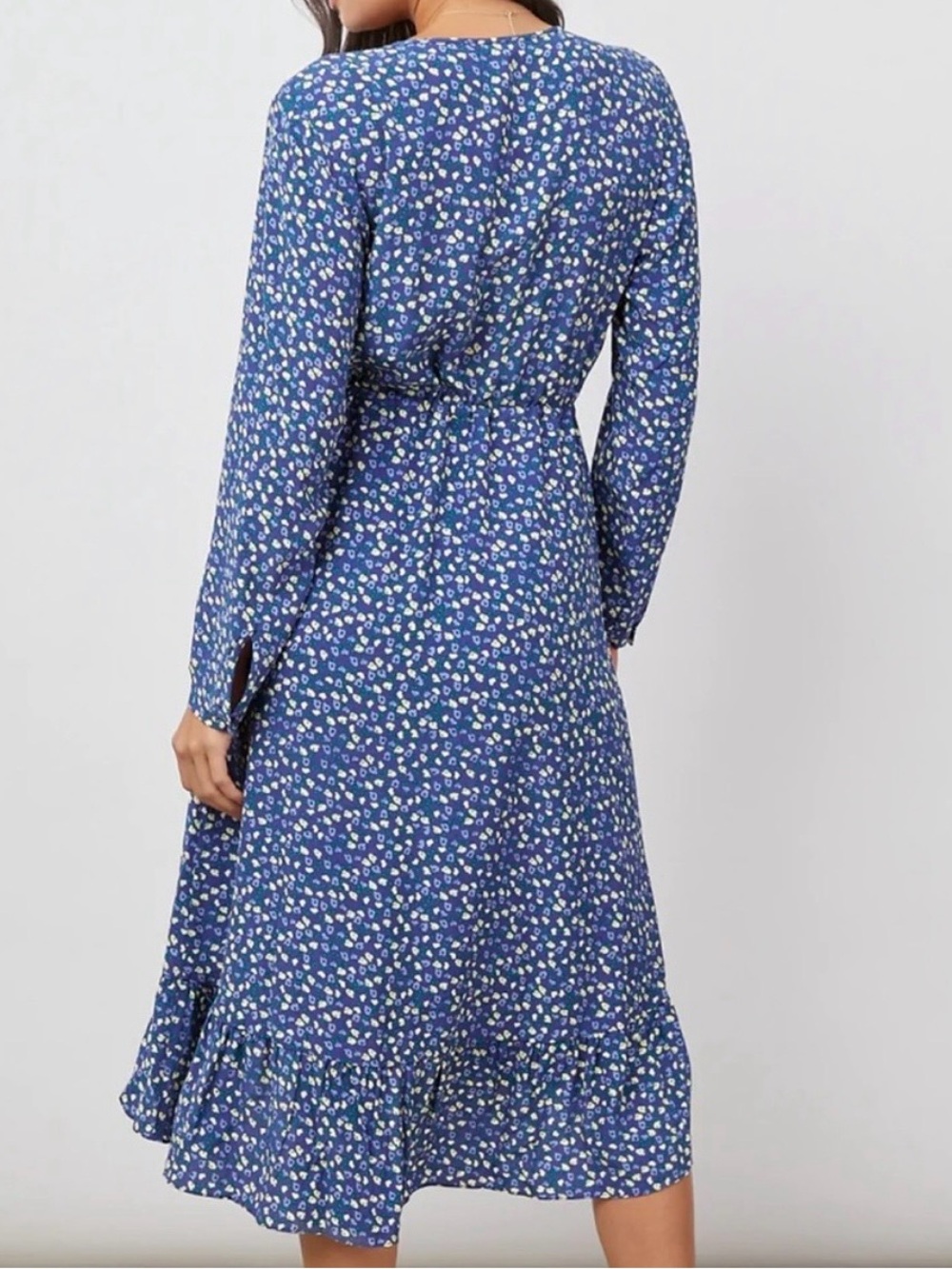 Rails Jade Dress Navy Ditsy Floral Button Front Hi-Low Ruffle Hem Size Medium - Picture 3 of 13
